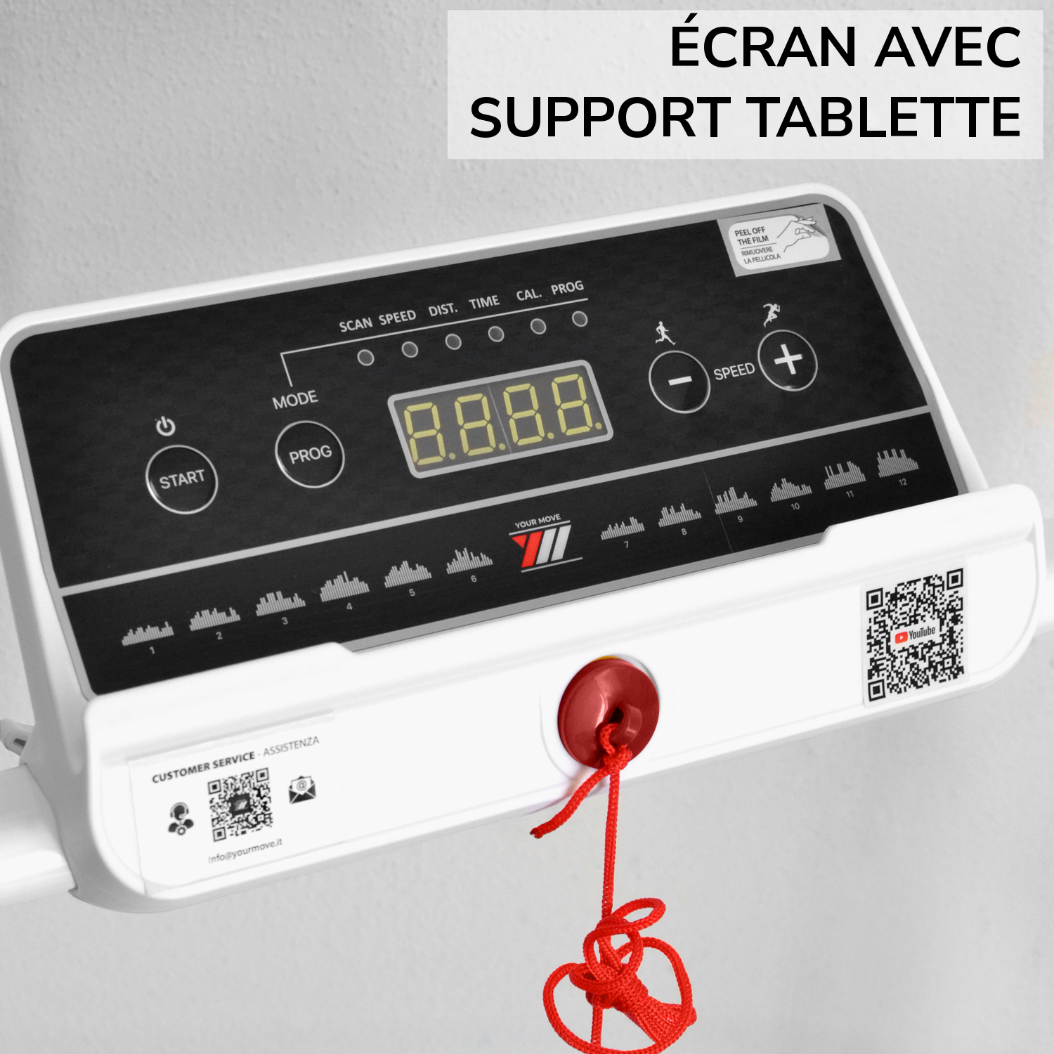 Tapis de course NEXT 1000 blanc reconditionné : écran avec support tablette