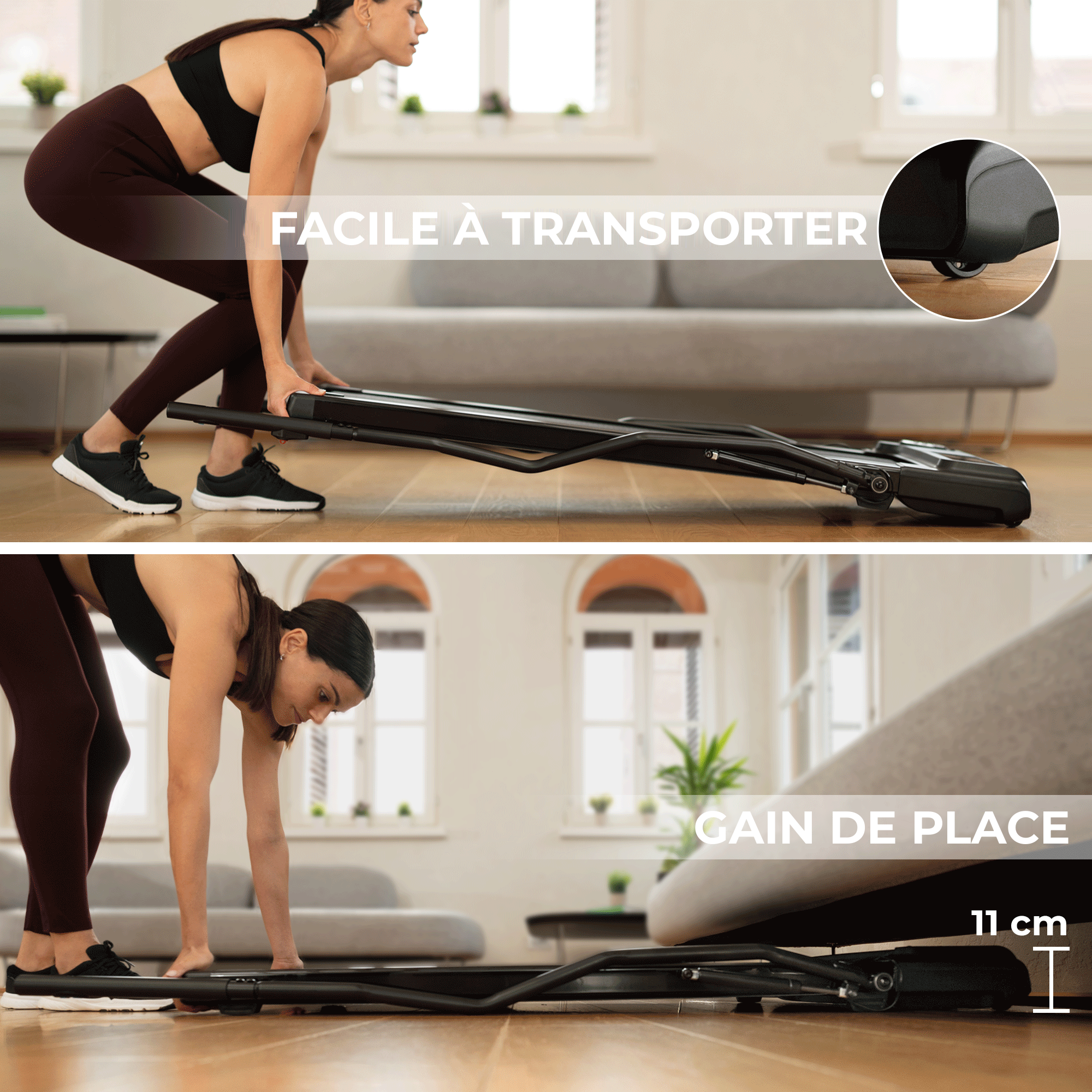 Tapis de course Nordic Walking 2 en 1 : facile à transporter et gain de place, seulement 11 cm de haut