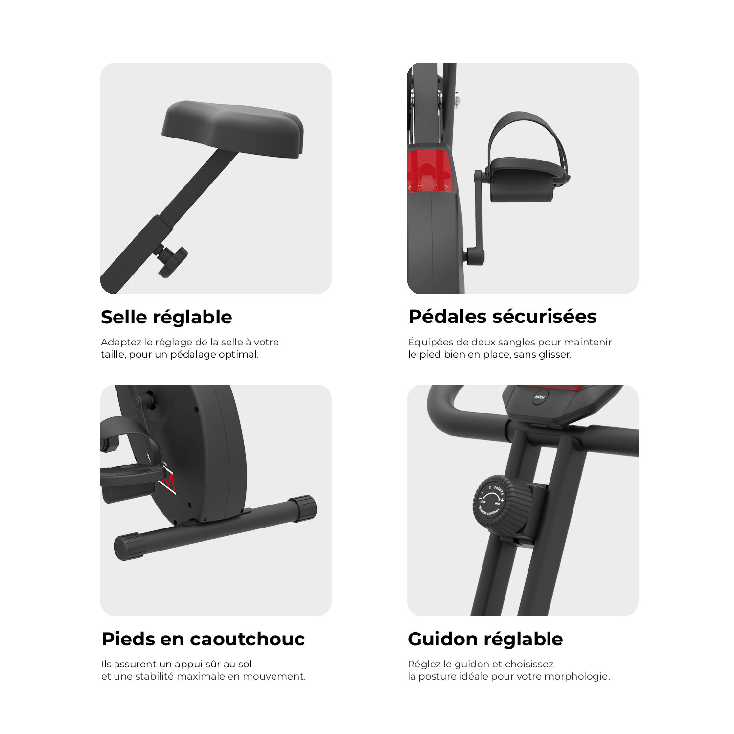 Vélo d’appartement pliable Bike NERO : selle réglable, pédales sécurisées, pieds en caoutchouc, guidon réglable