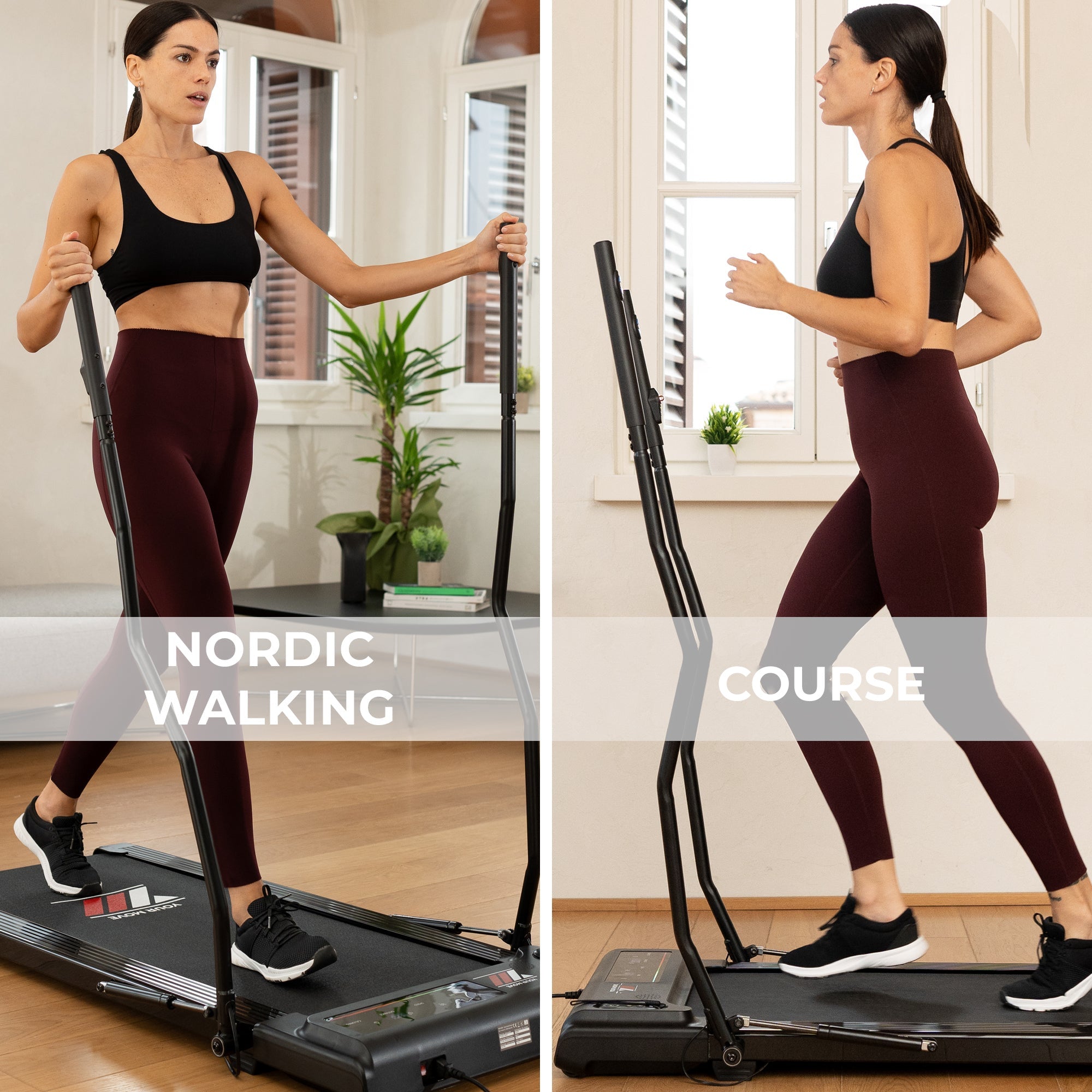 Tapis de course Nordic Walking 2 en 1 : mode course et nordic walking
