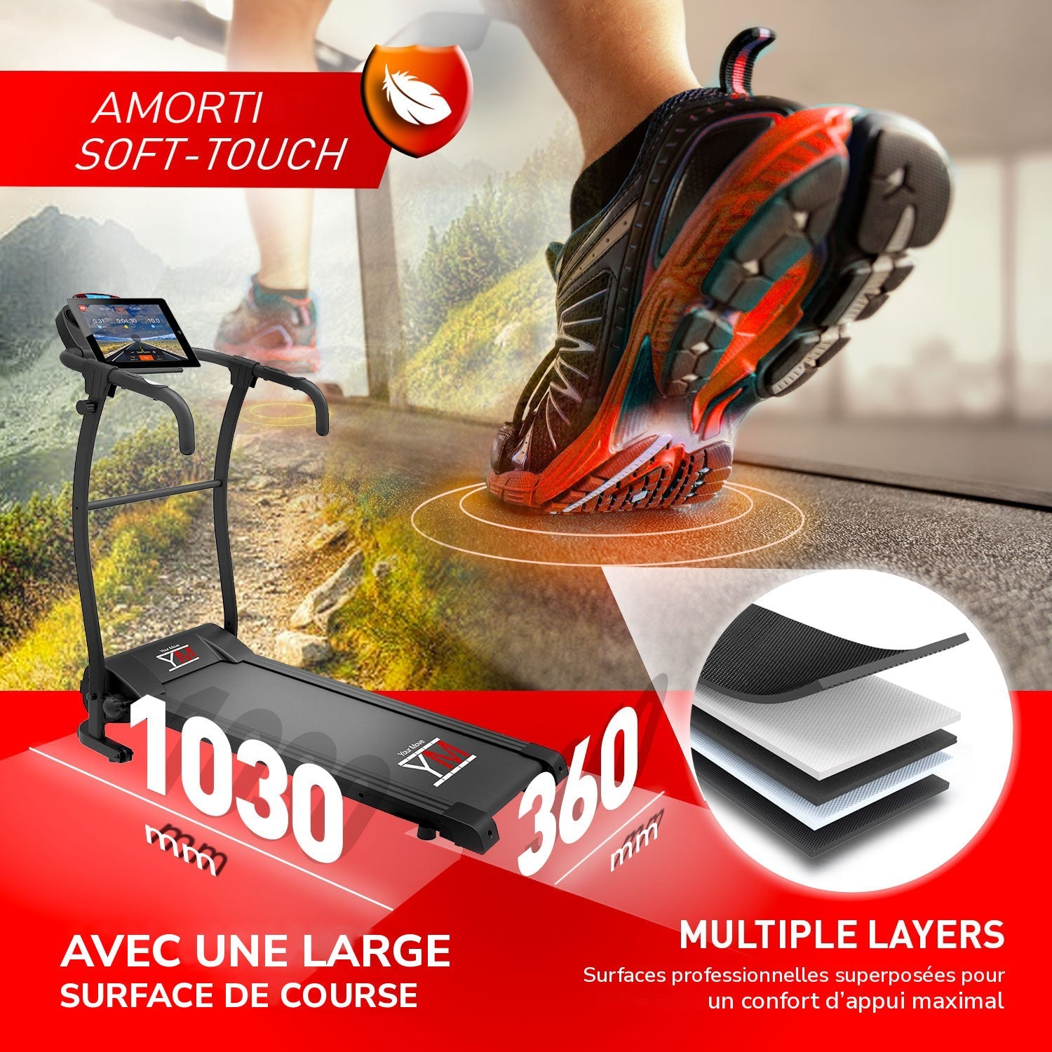 Tapis de course TAP 100 ST : surface amortie et large surface de course