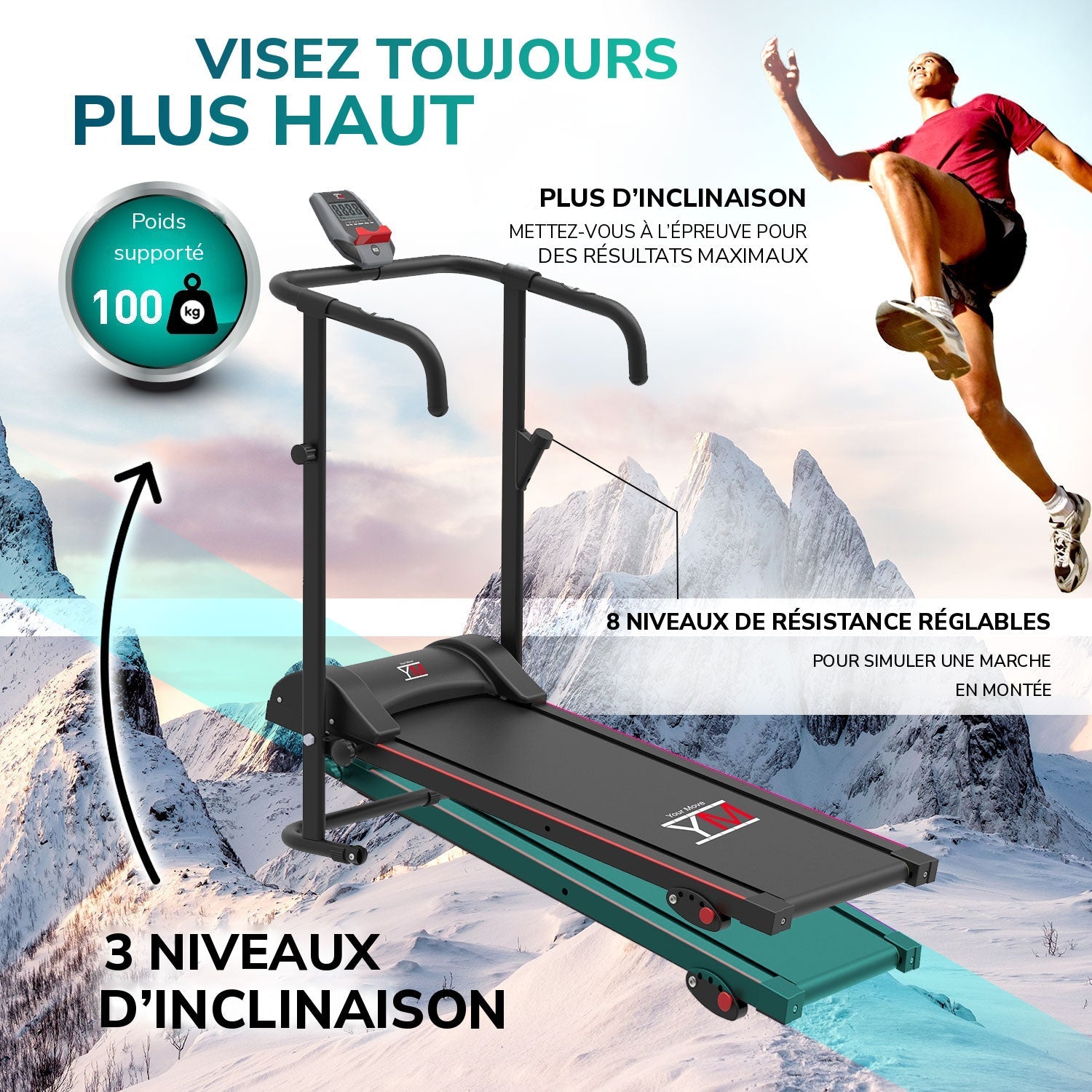 Tapis de course magnétique TAP 100 MAGNETIC : 8 niveaux de résistance et 3 niveaux d’inclinaison