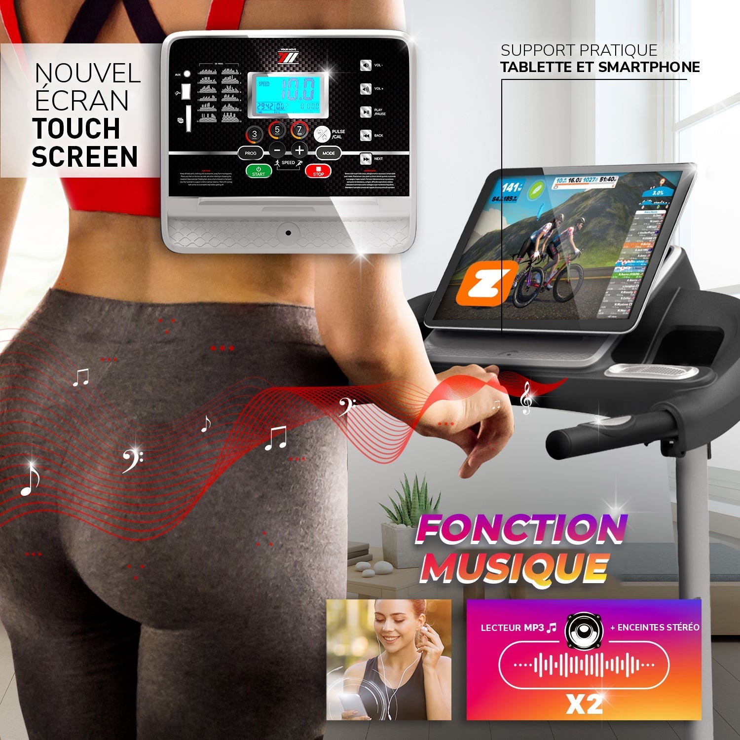 Tapis de course TAP 100 SPKR : nouvel écran, support tablette, fonction musique avec enceintes stéréo