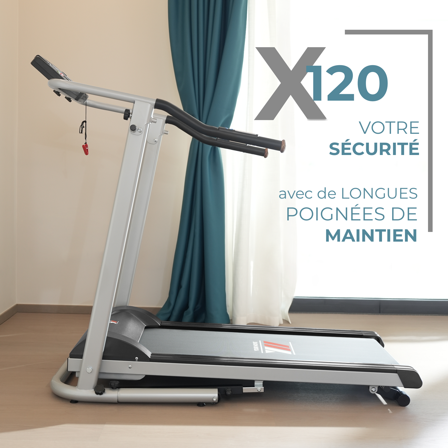 Tapis de course Your Move X120 BEAR : votre sécurité avec de longues poignées de maintien