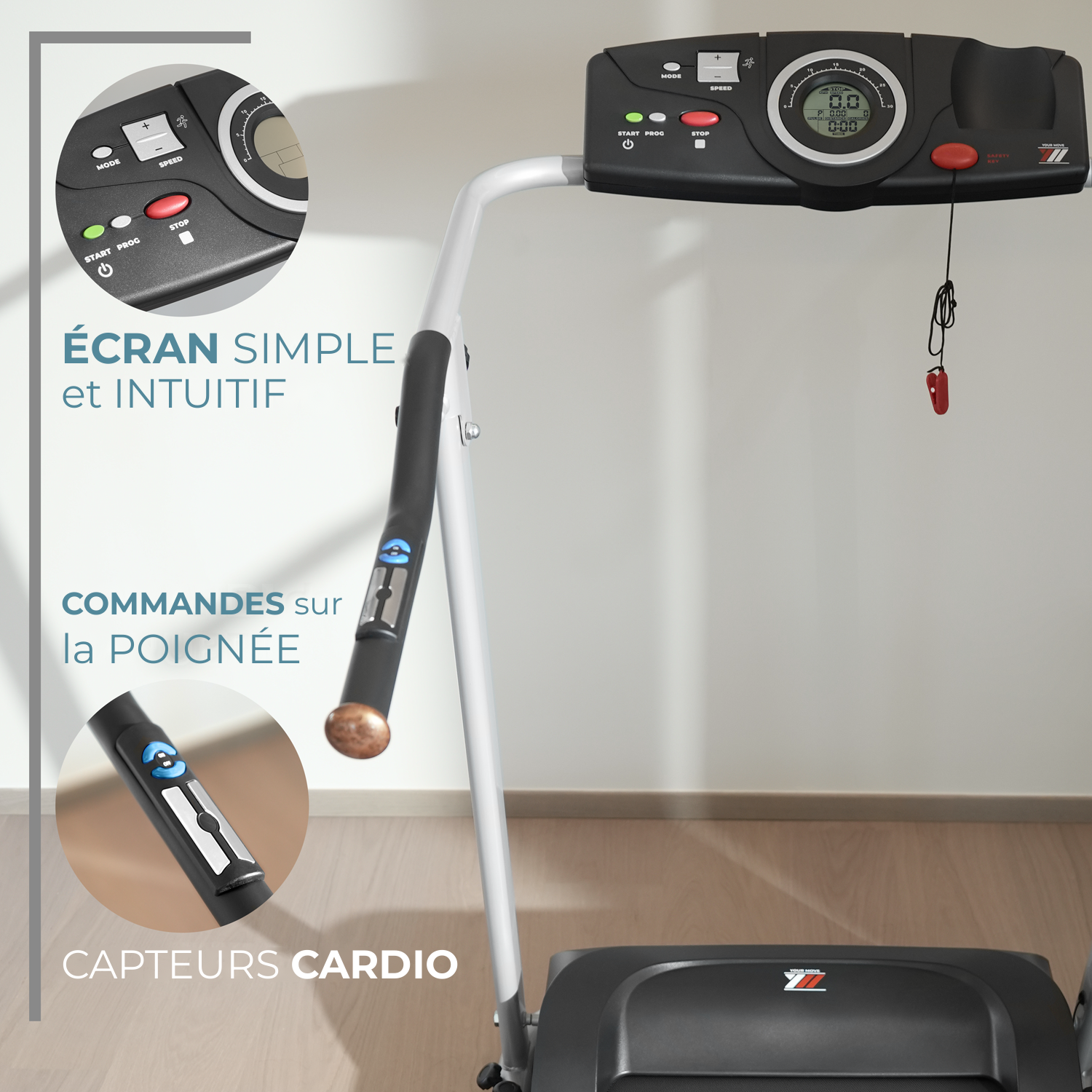 X120 BEAR : écran simple et intuitif, commandes sur la poignée, capteurs cardio