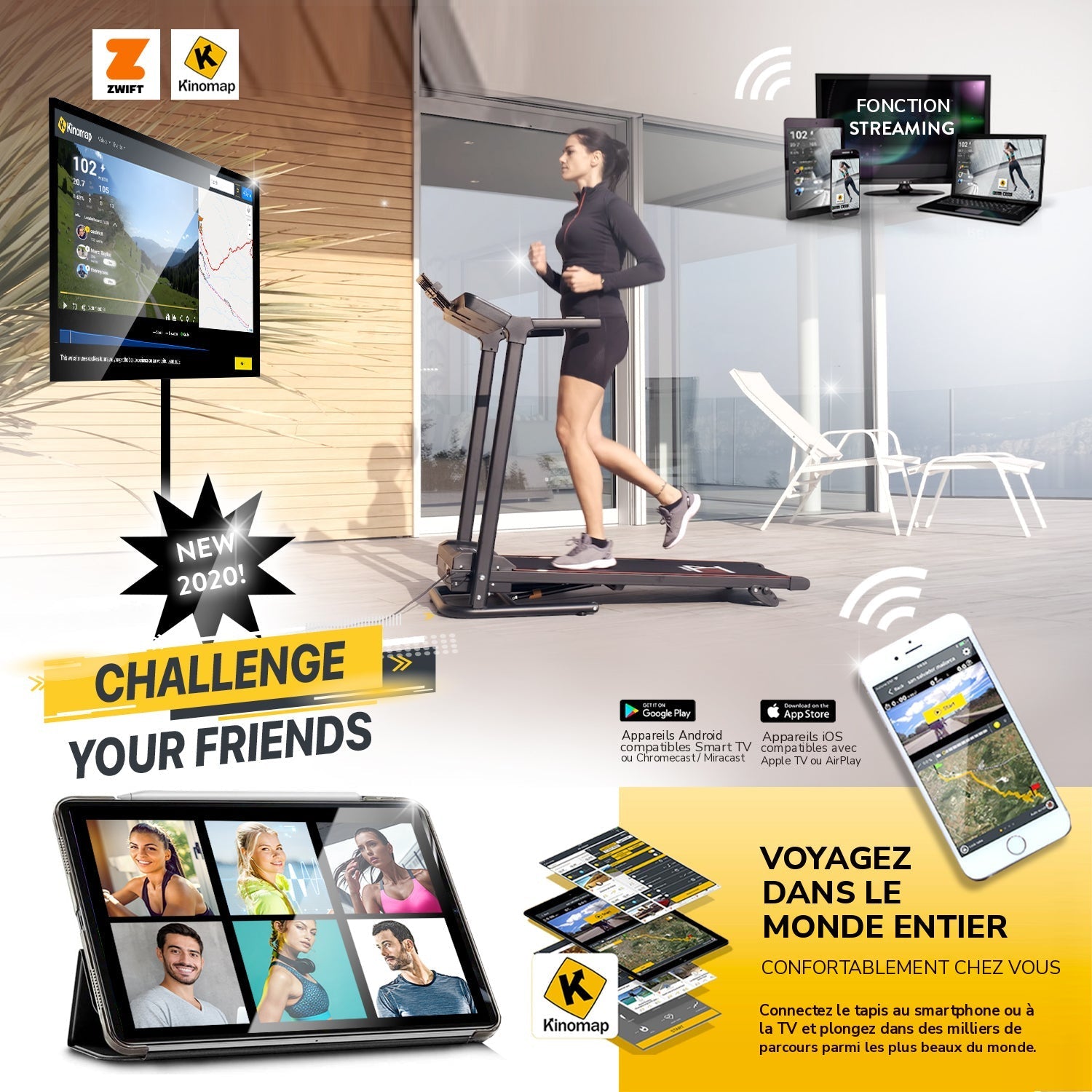 Tapis de course TAP 120 : fonction streaming et apps, voyagez dans le monde entier depuis chez vous