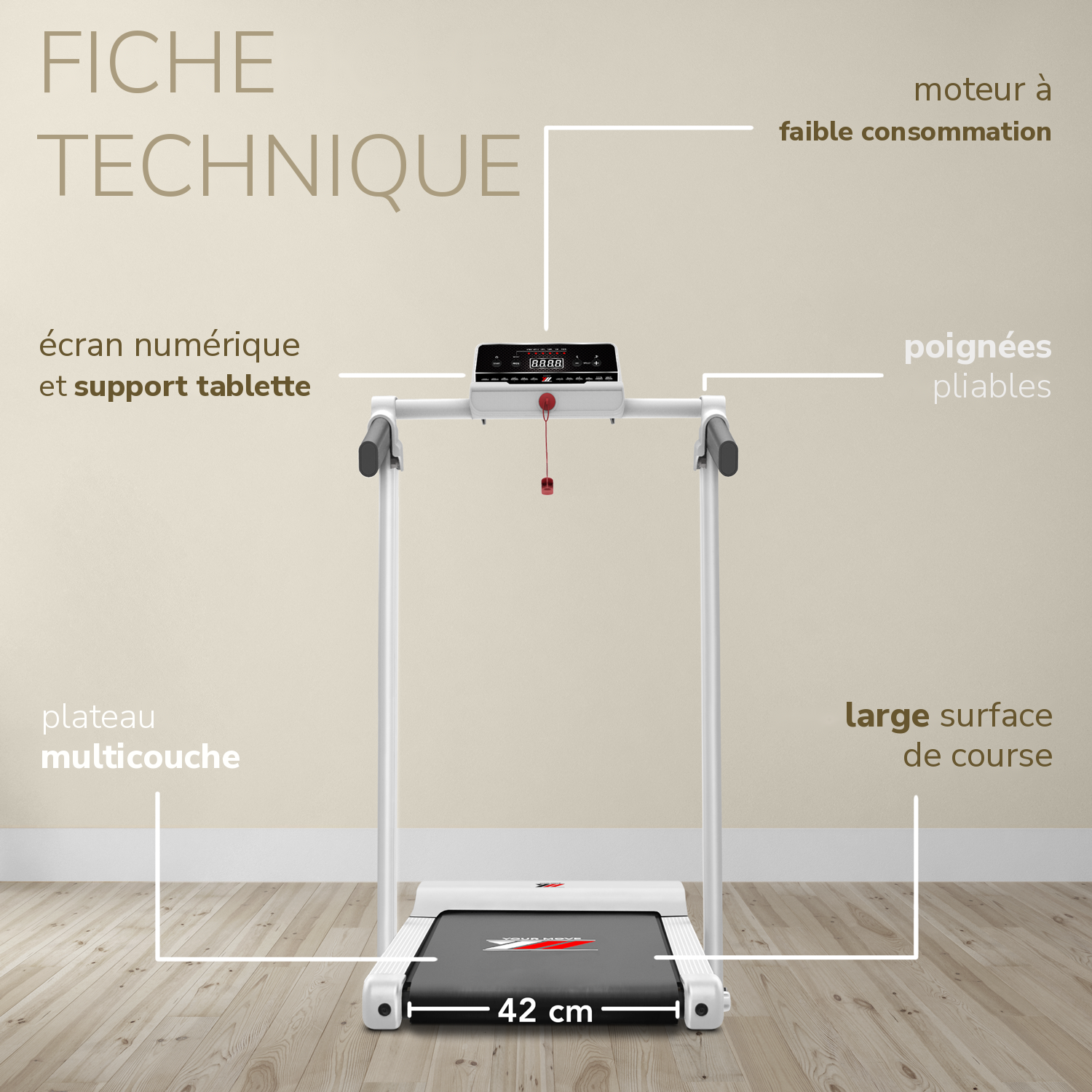 Tapis de course NEXT 1000 blanc reconditionné : fiche technique