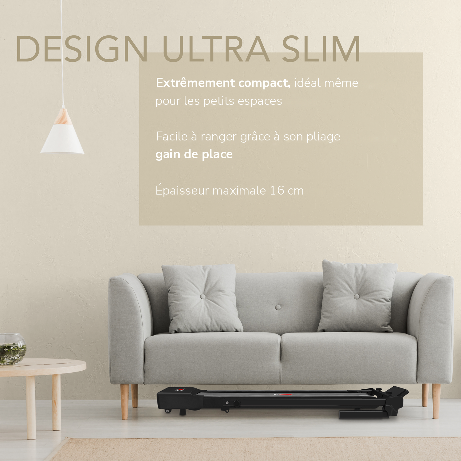 Tapis de course NEXT 1000 noir reconditionné : design ultra slim, épaisseur maximale 16 cm