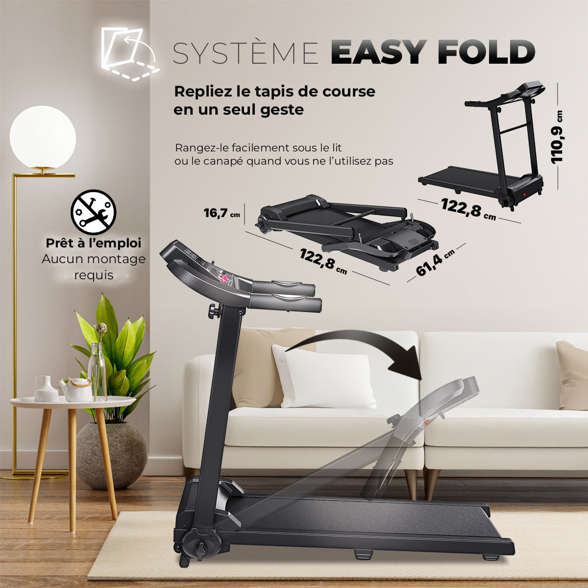 NEXT 1500 PRO, système Easy Fold : se plie en un seul geste, 16,7 cm une fois plié, prêt à l’emploi