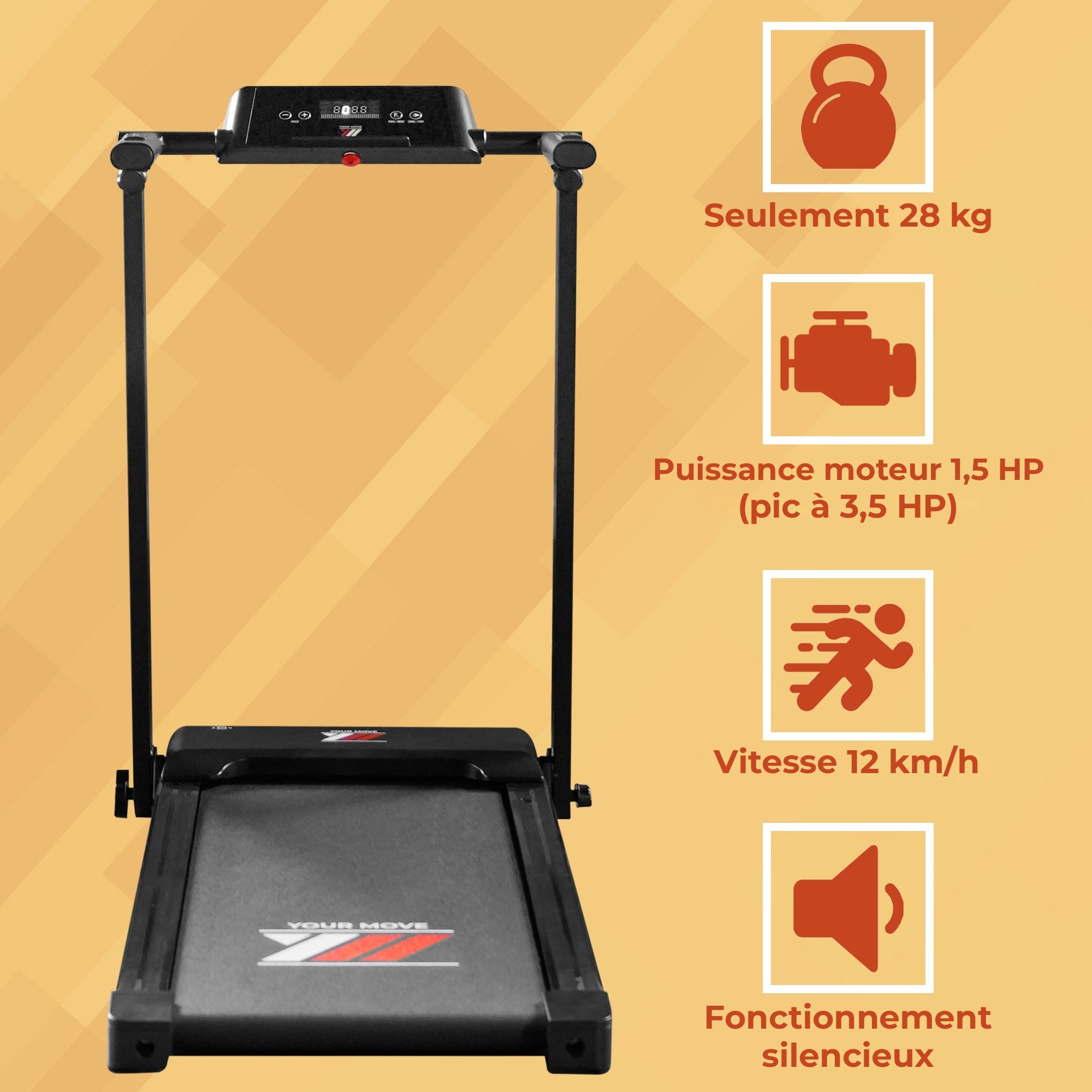 Tapis de course NEXT 2000 LOG : seulement 28 kg, moteur 1,5 HP, 12 km/h, silencieux