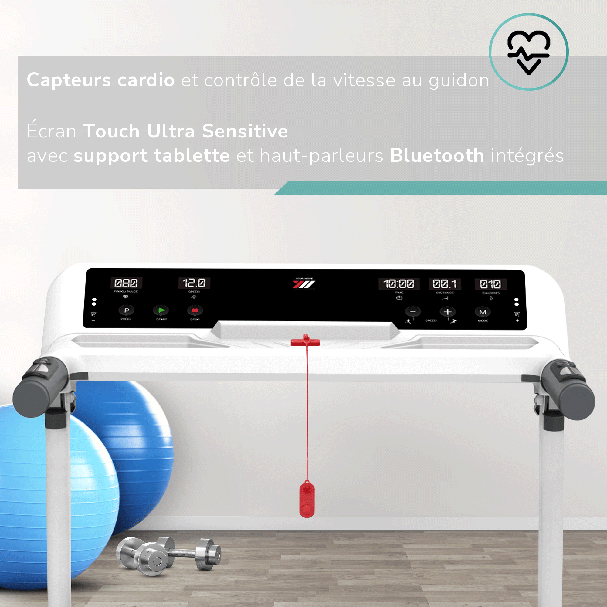 NEXT 4000, capteurs cardio, écran tactile et support tablette avec haut-parleurs Bluetooth