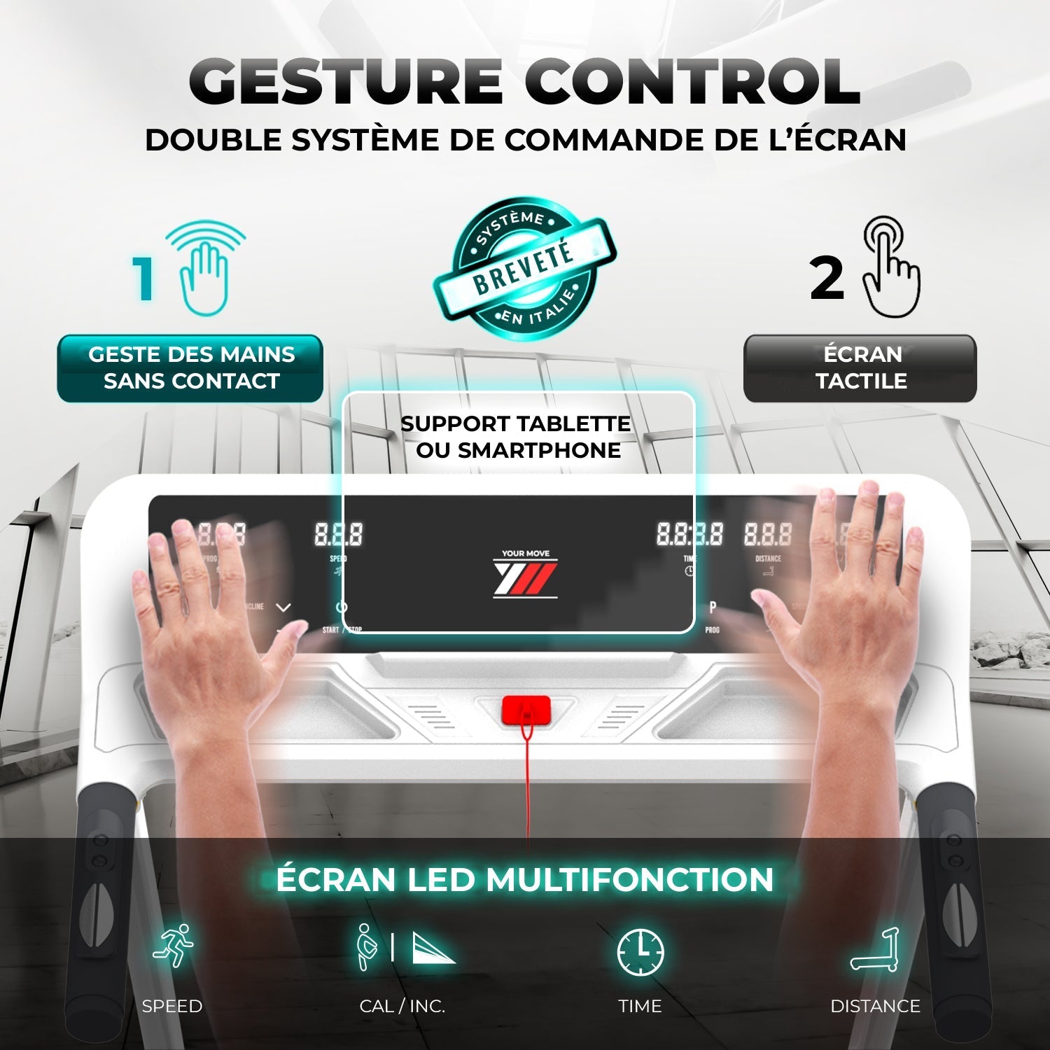 NEXT 4000 PRO, double commande de l’écran : gesture control sans contact et écran tactile, support tablette