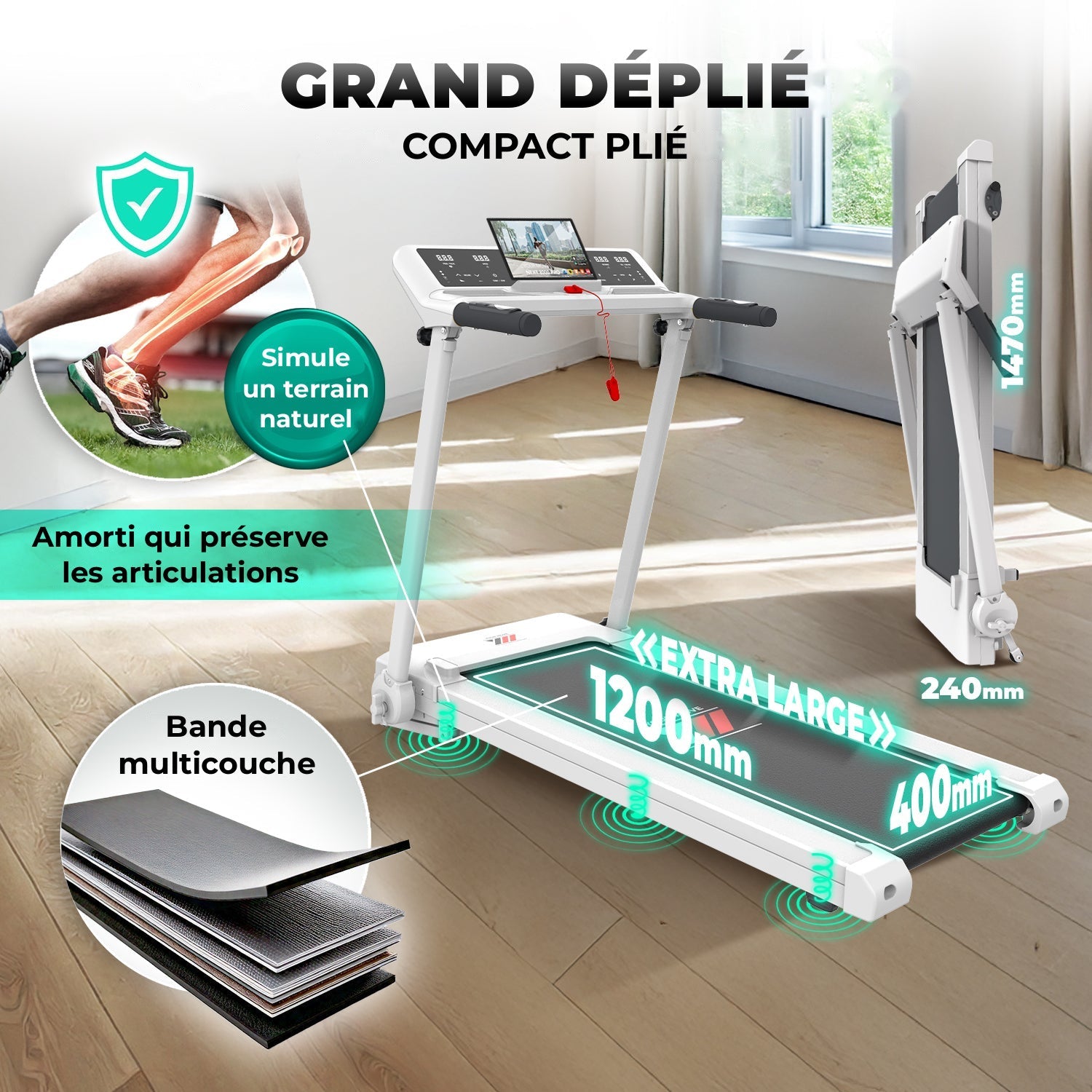 NEXT 4000 PRO grand déplié, compact plié, bande multicouche et amorti qui préserve les articulations