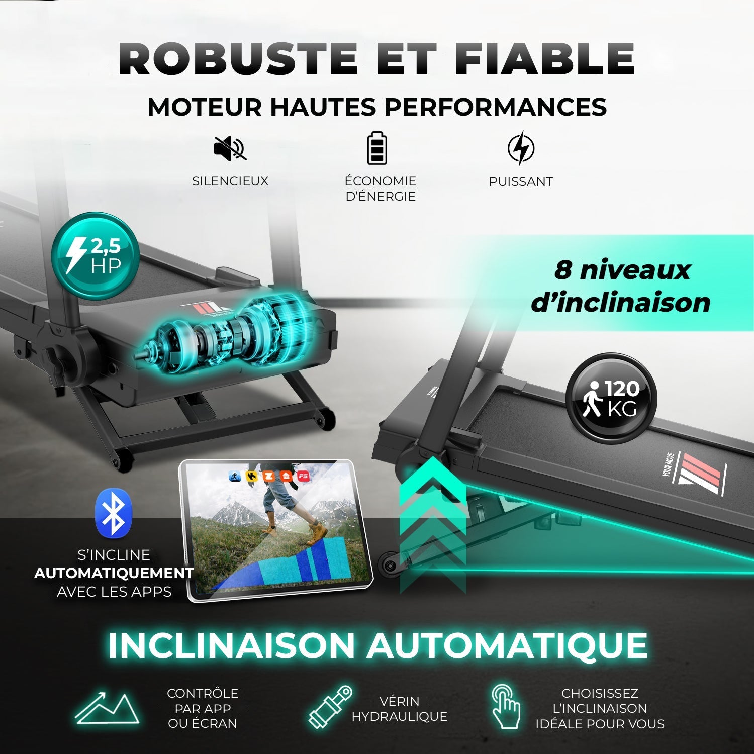 NEXT 4000 PRO, moteur 2,5 HP silencieux et puissant, inclinaison automatique par vérin hydraulique