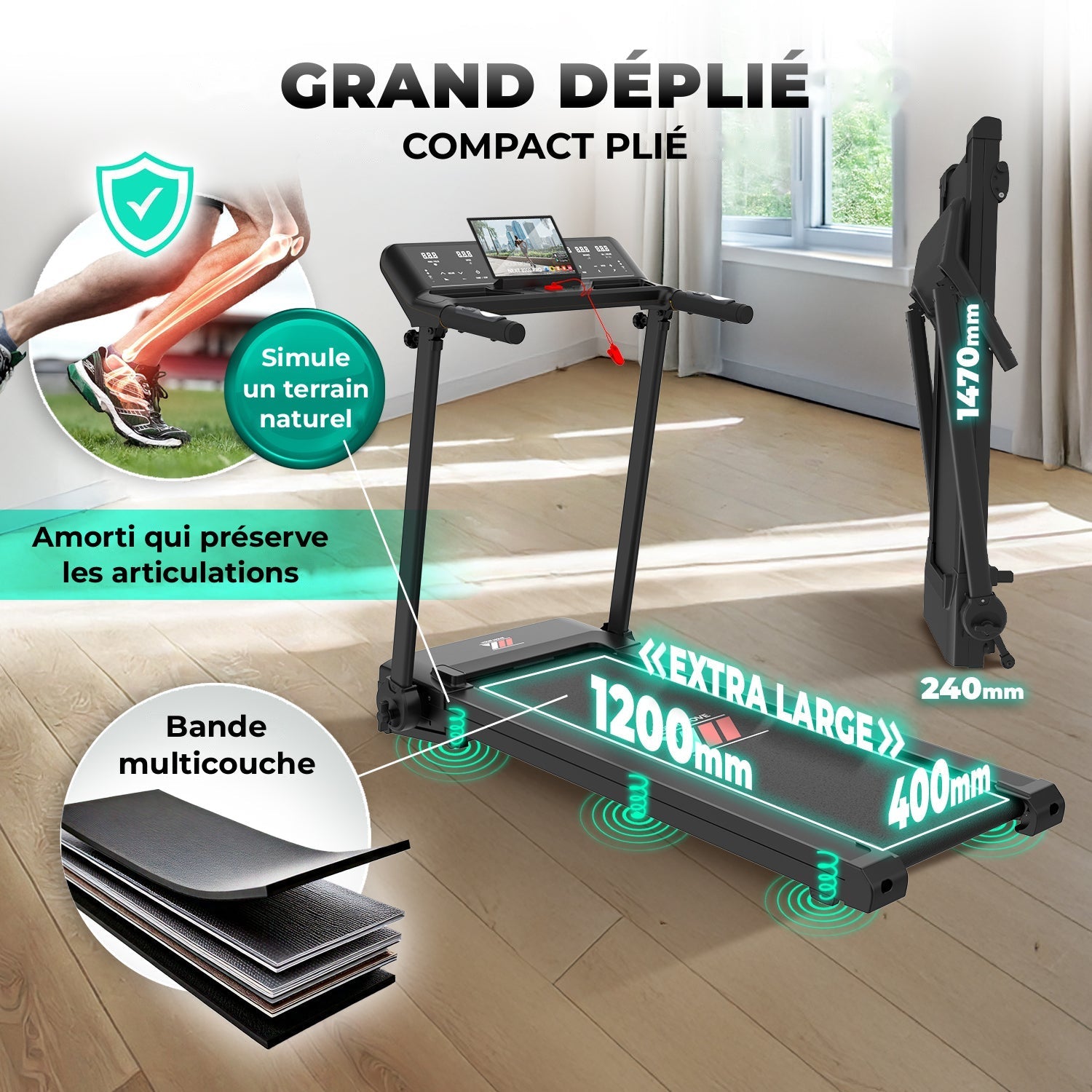 NEXT 4000 PRO grand déplié, compact plié, bande multicouche et amorti qui préserve les articulations