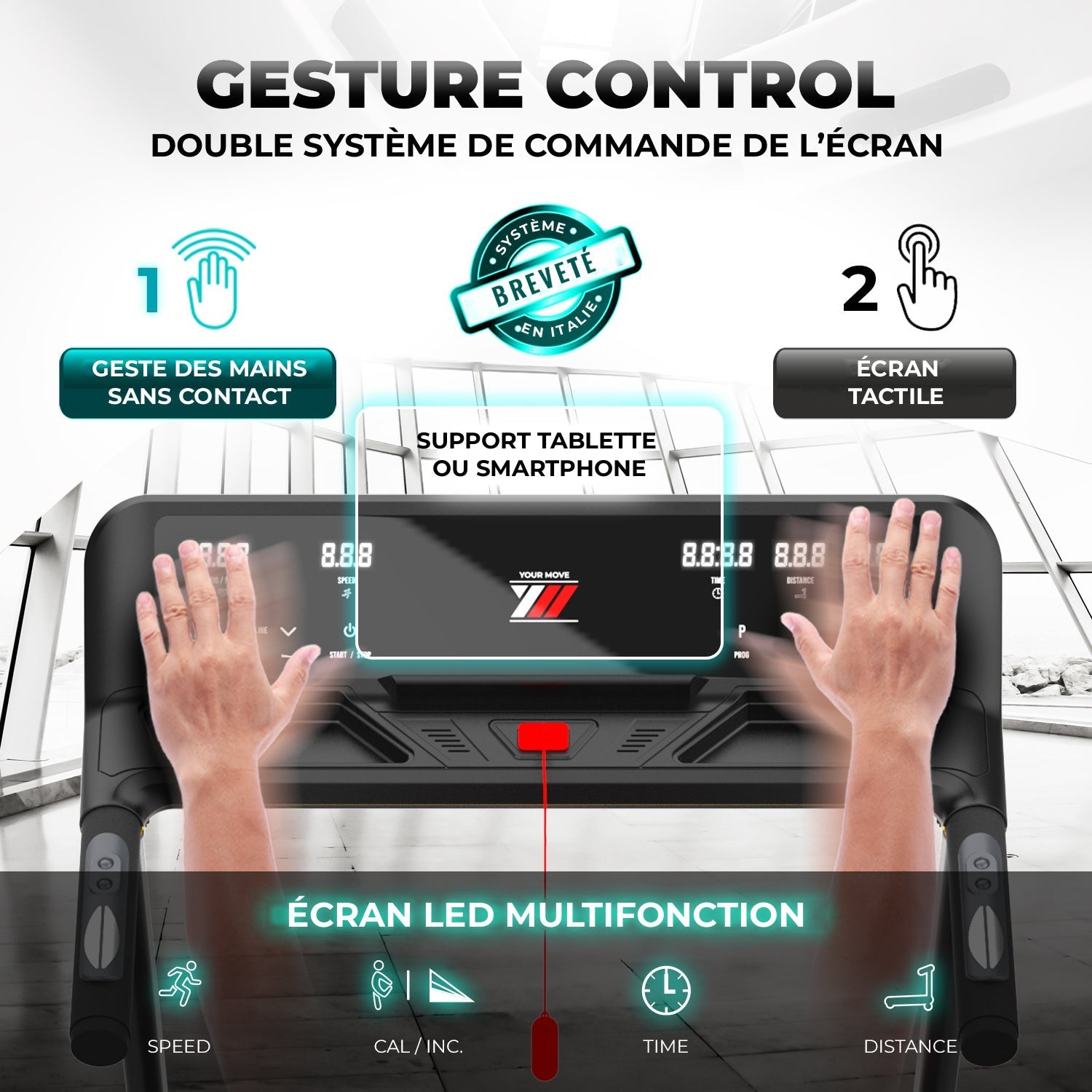 NEXT 4000 PRO, double commande de l’écran : gesture control sans contact et écran tactile, support tablette