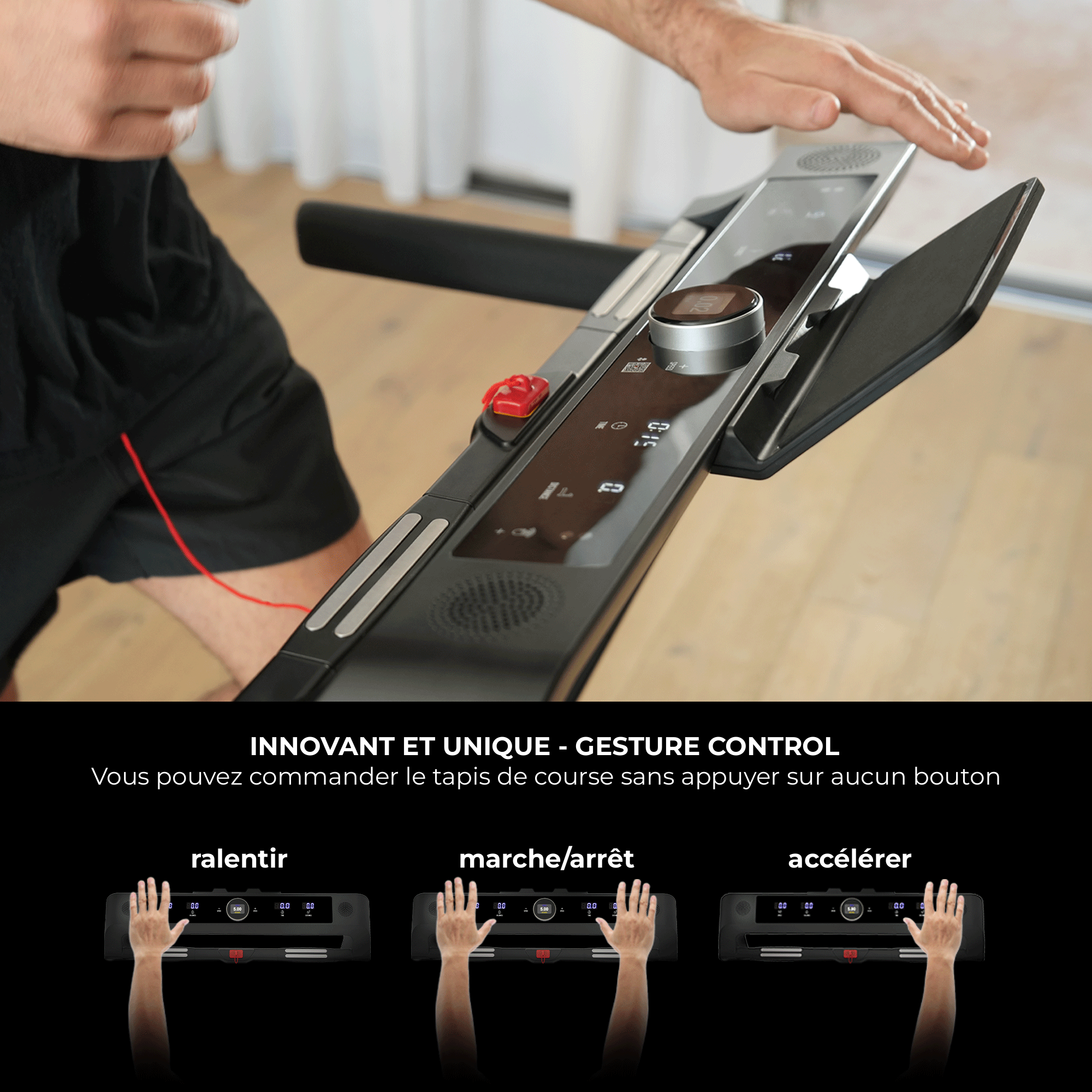 Tapis de course NEXT 8000 noir reconditionné : Gesture Control : ralentir, marche/arrêt, accélérer