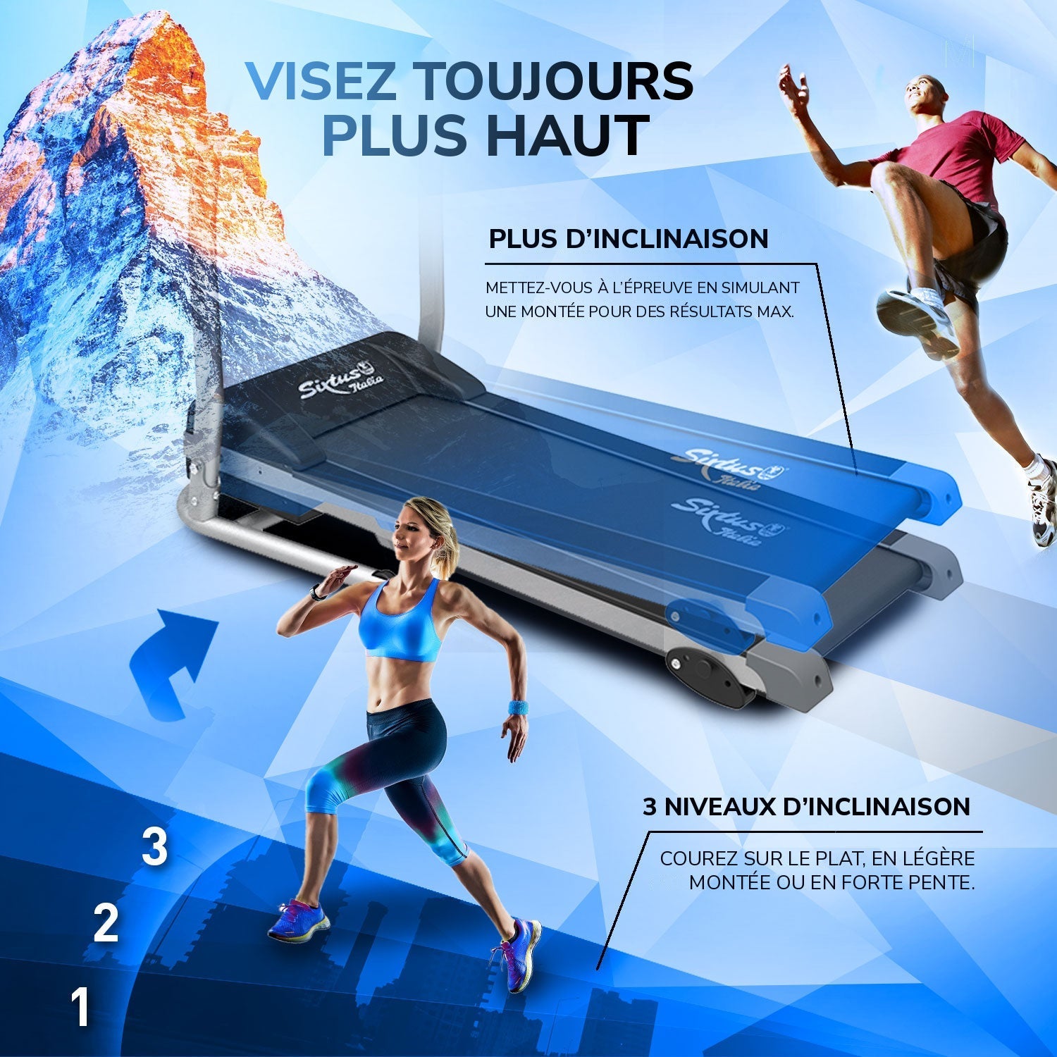 Tapis de course Sixtus SIX-1200 : 3 niveaux d’inclinaison