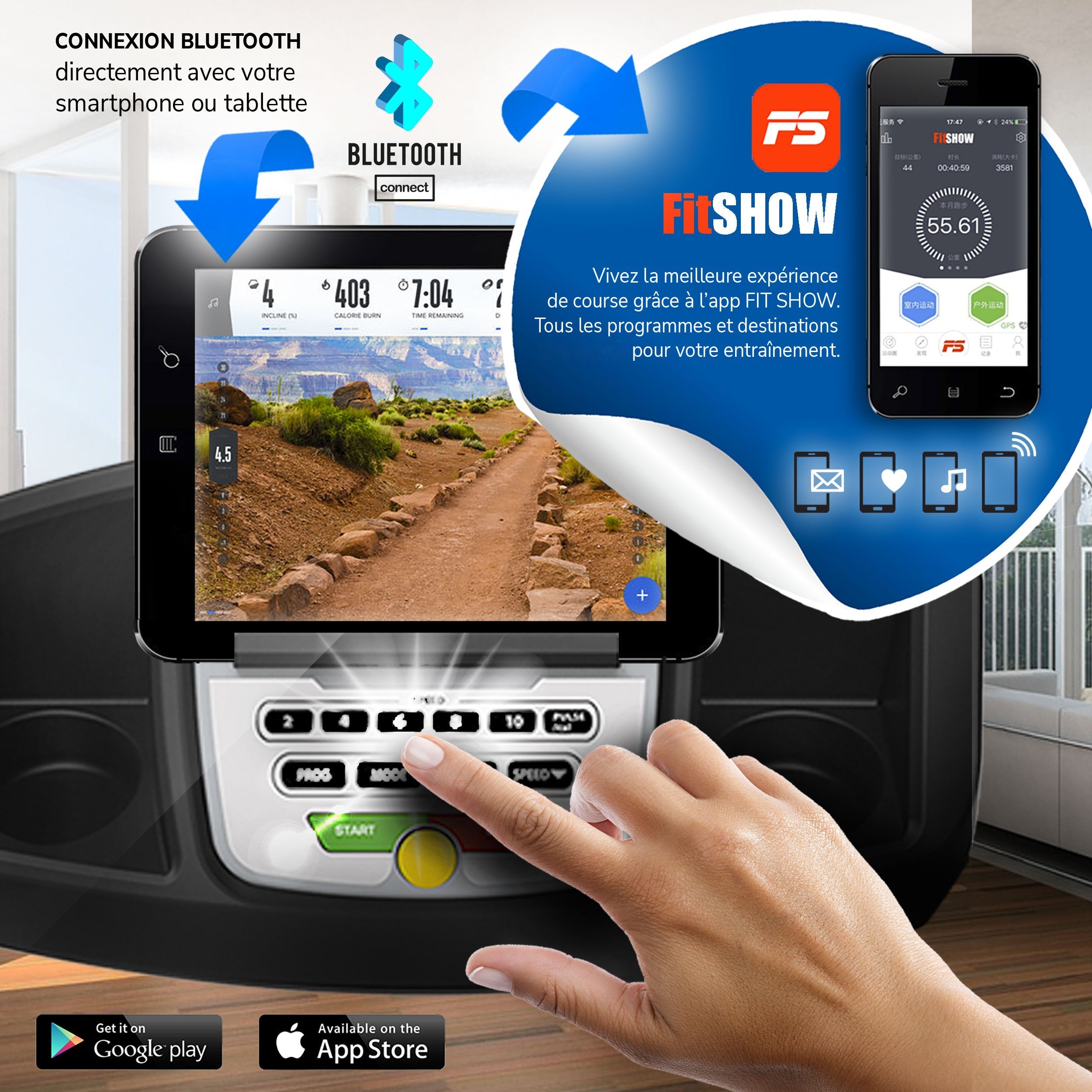 Tapis de course Sixtus SIX-1200 : connexion Bluetooth avec l’app FIT SHOW