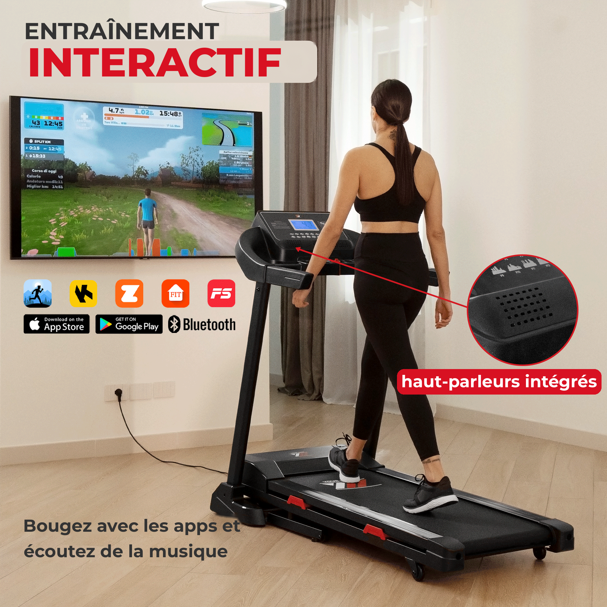 Tapis de course TAP 160 : entraînement interactif avec apps et haut-parleurs intégrés