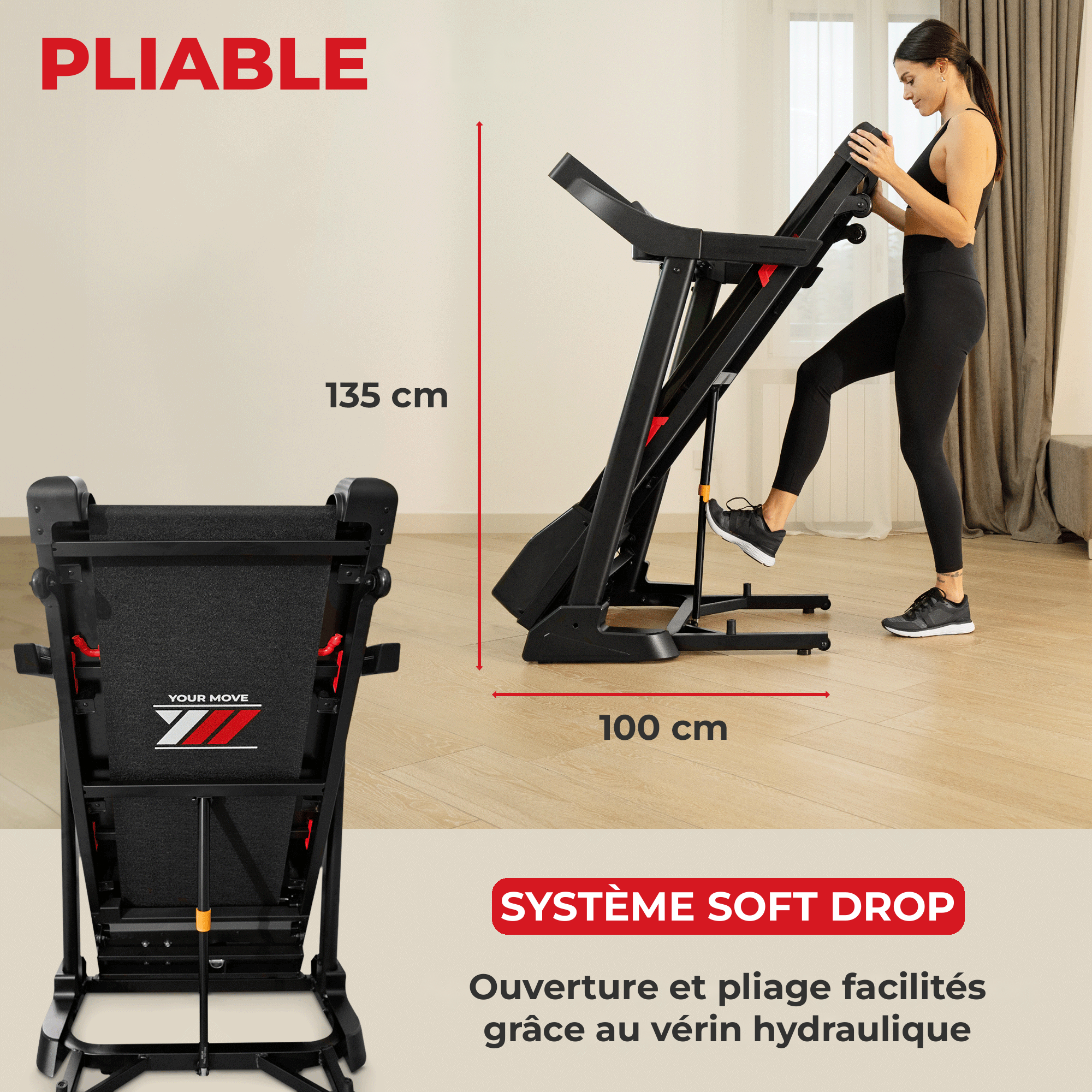 Tapis de course TAP 160 pliable avec système Soft Drop et vérin hydraulique