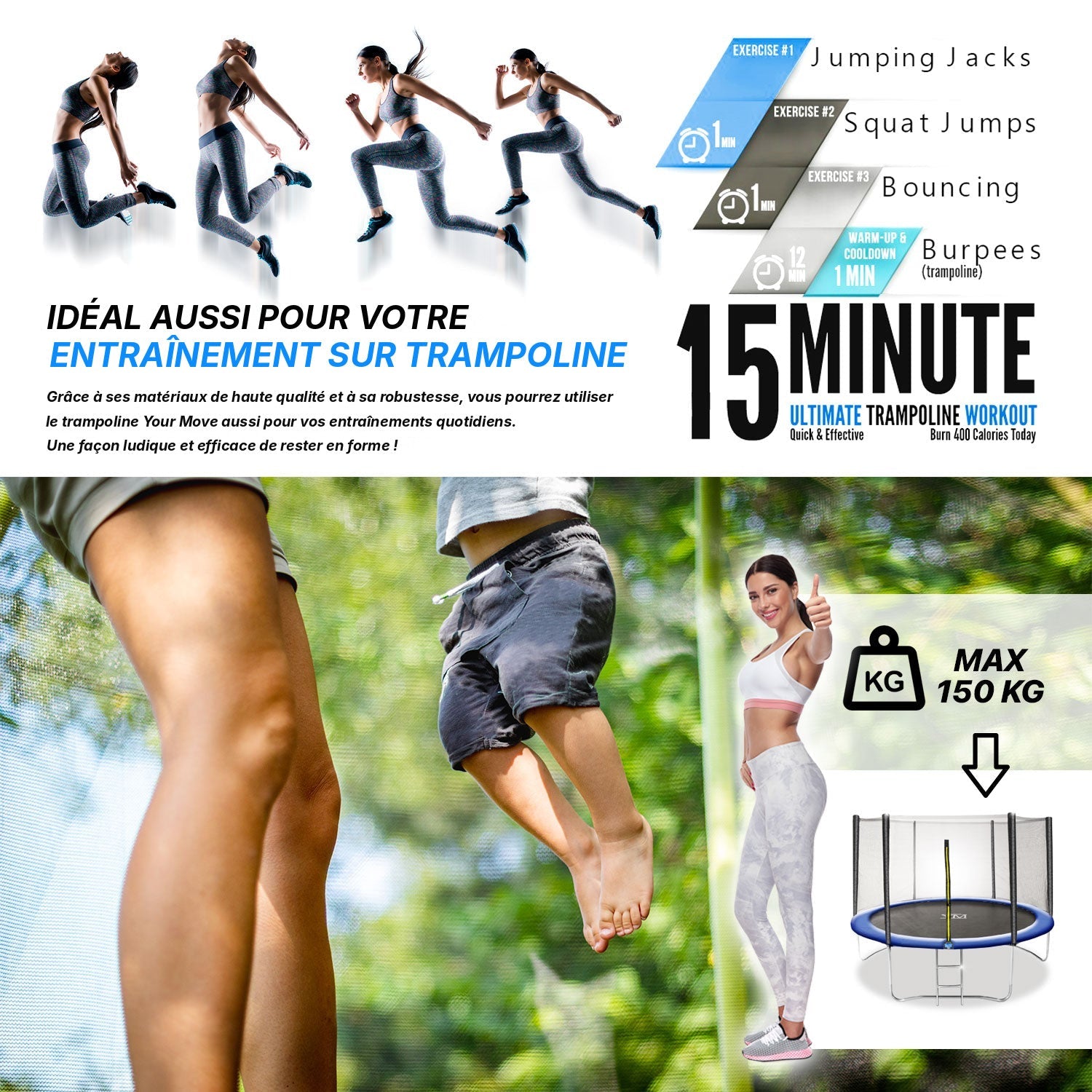Trampoline Your Move Ø 183 cm pour l’entraînement quotidien, charge max. 150 kg