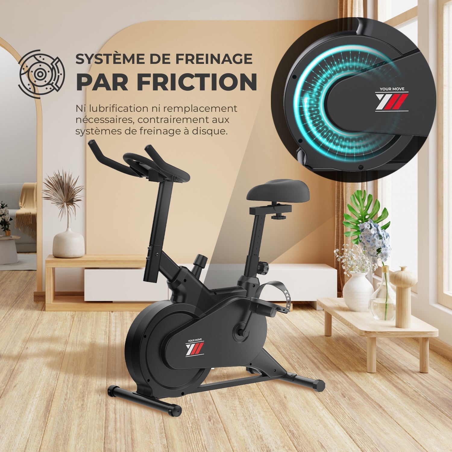 Spinn Bike 1500 : système de freinage par friction, sans lubrification ni remplacement